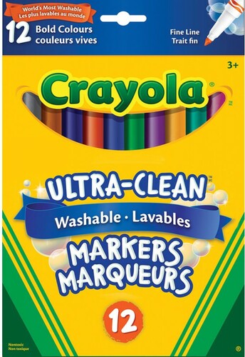 Crayola Marqueurs Lavables 12 couleurs vives Trait fin 063652861207
