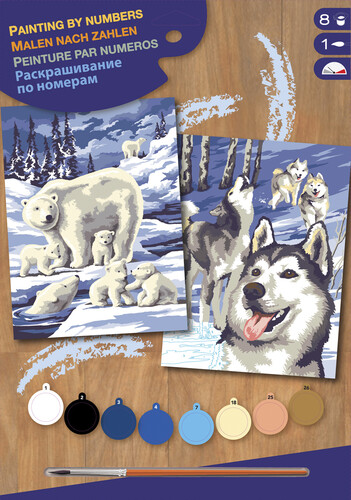 Sequin Peinture à numéro Peinture à numéro junior ensemble de 2 animaux du nord, loups et ours polaires 5013634008170