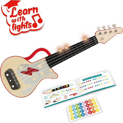 Hape Ukulélé électrique avec apprentissage interactif Rouge 6943478033092