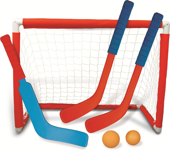 Ensemble de hockey intérieur, filet 26x19x14", 2 bâtons 12", 1 bâton de gardien 14", balle en plastique et balle en mousse 635016801022