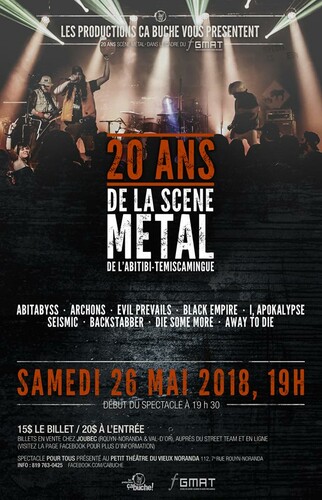 Billet web 20 ans scène métal Abitibi-Témiscamingue - PTVN - 26 mai 2018 19h 