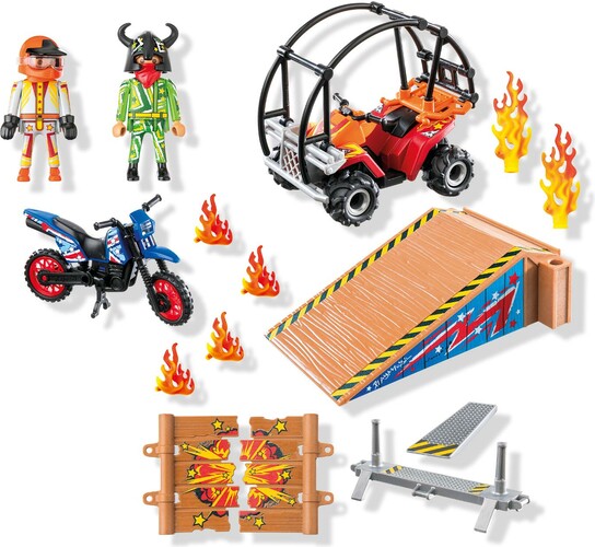 Playmobil Playmobil 71808 Duo de cascadeurs avec quad, moto et tremplins 4008789718082