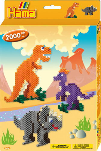 Hama Hama Midi Boîte le monde des dinosaures 2000 perles et 1 plaque 3434 028178034344