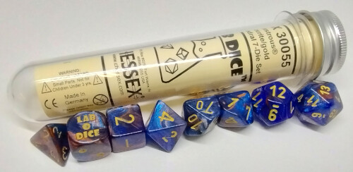 Chessex Dés d&d 7pc Lab dice Lustrous Azurite avec chiffres dorées (d4, d6, d8, 2 x d10, d12, d20) 601982038502