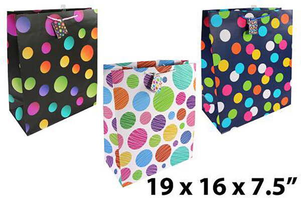 Sac cadeau grand avec cercles 16" x 19'' x 7.5" (couleurs variées) 058445883191