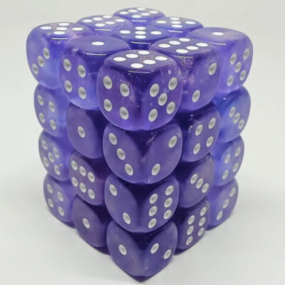 Chessex Dés 36d6 12mm Borealis Luminary - violet avec picots blancs 601982031503