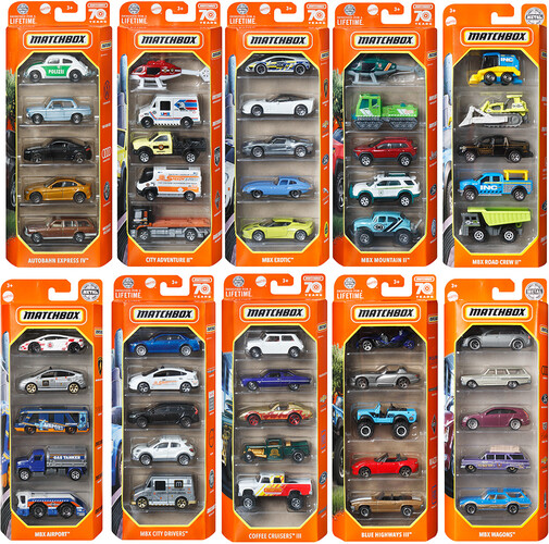Hot Wheels Matchbox - 5 Voitures (unité) (varié) 027084092950