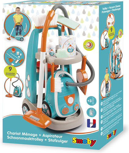 Chariot de menage + aspirateur electronique - 9 accessoires Smoby