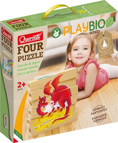 Quercetti Casse-tête Play bio - casse-tête en bois : animaux fantastiques - 4 pz (fr/en) 8007905807101