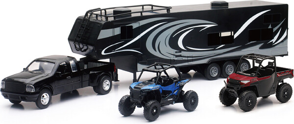 New-Ray Toys New Ray - Pick up en métal moulé avec remorque et véhicules côte-à-côte 093577370461
