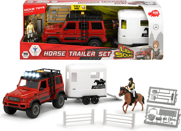 Dickie Toys Ensemble camion sons et lumières et remorque pour chevaux 40cm 4006333054754