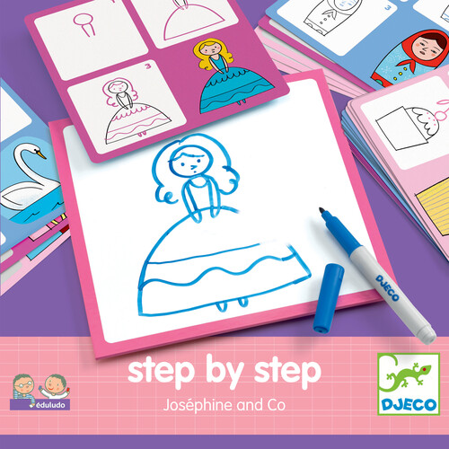 Djeco Eduludo dessin Step by Step Joséphine (fr/en) apprendre à dessiner étape par étape 3070900083202