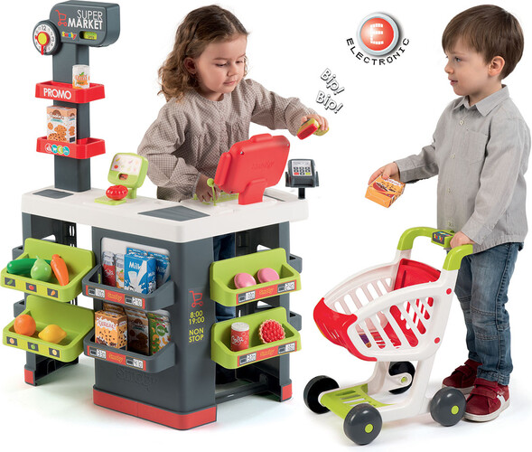 Smoby Supermarché électronique avec chariot/panier d'épicerie et aliments 3032163502135