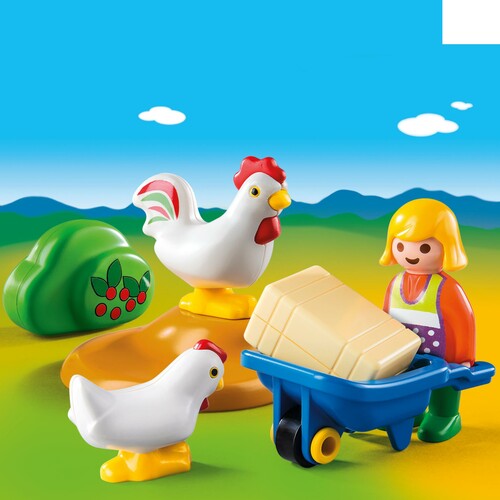 Playmobil Playmobil 6965 1.2.3 Agricultrice avec brouette et coq 4008789069658