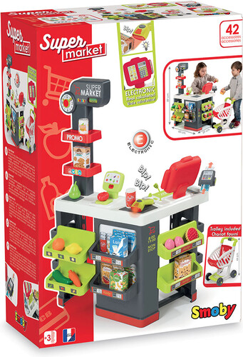 Smoby Supermarché électronique avec chariot/panier d'épicerie et aliments 3032163502135