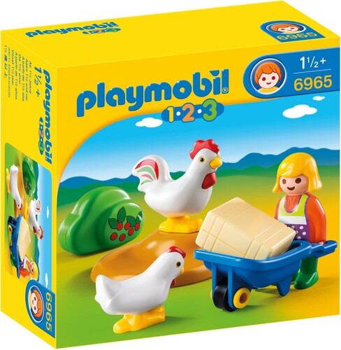 Playmobil Playmobil 6965 1.2.3 Agricultrice avec brouette et coq 4008789069658