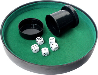 Autruche JDS Cabaret à dés, 5 x d6 16mm et coupe repliable (dice tray) 067233260052