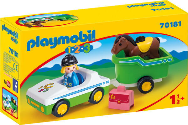 Playmobil Playmobil 70181 1.2.3 Cavalière avec voiture et remorque 4008789701817