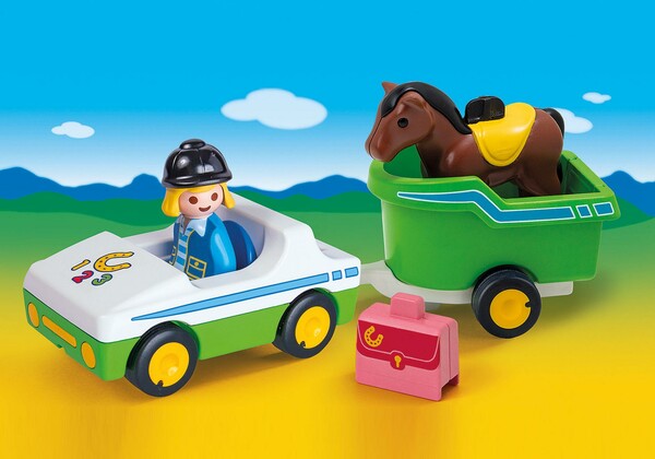 Playmobil Playmobil 70181 1.2.3 Cavalière avec voiture et remorque 4008789701817