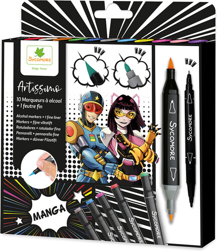 Sycomore Artissimo - 10 marqueurs double pointes à alcool manga + 1 feutre fin 3517130013888