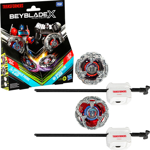 Beyblade X Transformers Collab Optimus Prime Vs Megatron - Multipack 2 Toupies + 2 Lanceurs