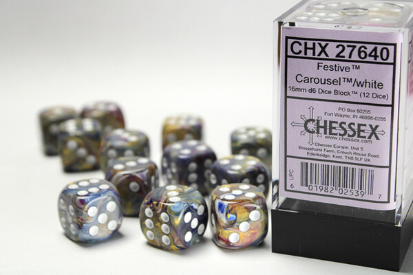 Chessex Dés 12d6 16mm Festive Carousel avec points blancs 601982025397