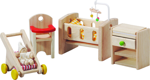 PlanToys Meubles de maison de poupée chambre de bébé en bois 8854740073297