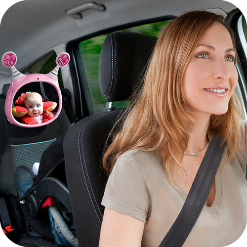 BenBat Miroir Oly à accrocher de bébé pour la voiture et sons apaisants rose 7290135007026
