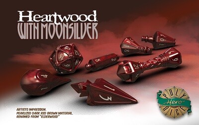 PolyHero Dice Dés d&d 7pc Polyhero Dice Wizard Heartwood with Moonsilver (d4, d6, d8, 2 x d10, d12, d20) 602573148006