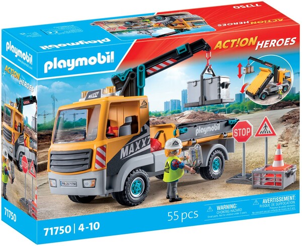 Playmobil Playmobil 71750 Camion de chantier avec grue, ouvrier et accessoires 4008789717504
