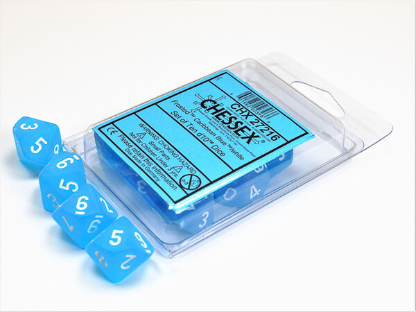 Chessex Dés 10d10 givrées bleu des Caraibes avec chiffres blancs (10 x d10) 601982023966