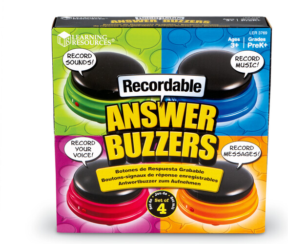 Learning Resources Avertisseurs avec sons enregistrables, ensemble de 4 buzzers (fr/en) (Answer Buzzers) 765023837698