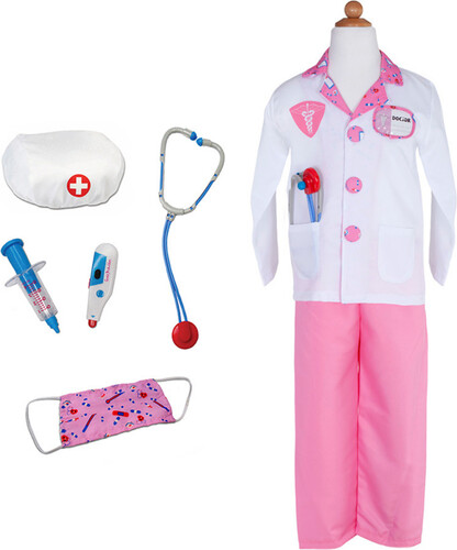 Creative Education Costume médecin sarrau rose, chapeau, masque, pantalon, stéthoscope, seringue et thermomètre, grandeur 5-6 771877812101