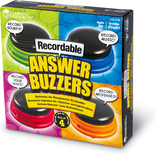 Learning Resources Avertisseurs avec sons enregistrables, ensemble de 4 buzzers (fr/en) (Answer Buzzers) 765023837698