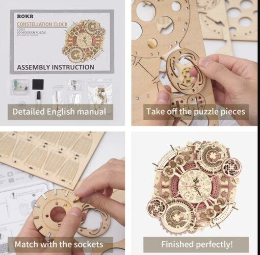 Robotime Construction en bois - Zodiac horloge murale 6946785113617