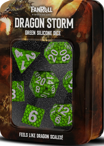 Fanroll Dés d&d 7pc silicone dragon storm green scales (d4, d6, d8, 2 x d10, d12, d20) 687700234272
