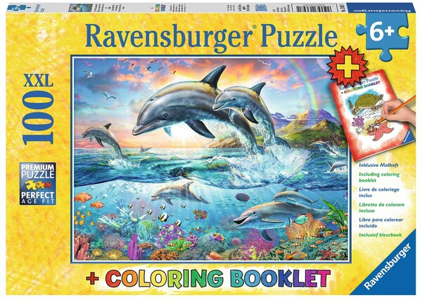 Ravensburger Casse-tête 100 XXL Monde sous-marin coloré et livre de coloriage 4005556136971
