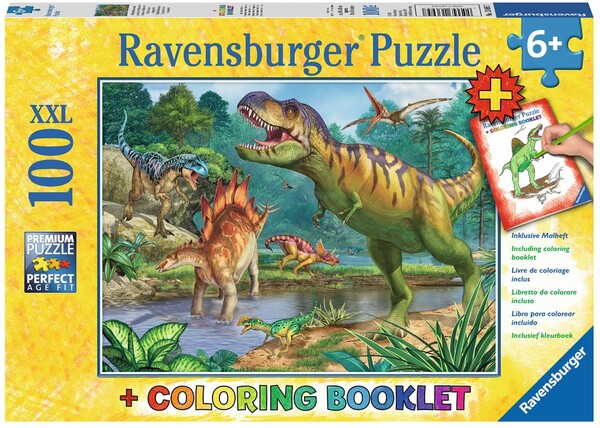 Ravensburger Casse-tête 100 XXL Le monde des dinosaures et livre de coloriage 4005556136957