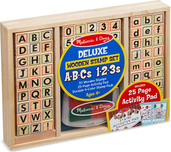 Melissa & Doug Étampes alphabet (lettres) et chiffres (ABC 123) en bois et livret d'activités en anglais Melissa & Doug 30118 000770301185