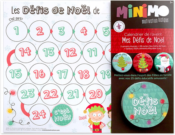 Minimo Calendrier de l'avent Mes défis de Noël (3 aimants + tableau + 28 cartes) 628110966278