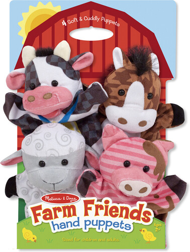 Melissa & Doug Marionnettes à main animaux de la ferme (vache, cheval, mouton, cochon), peluche Melissa & Doug 9080 000772190800