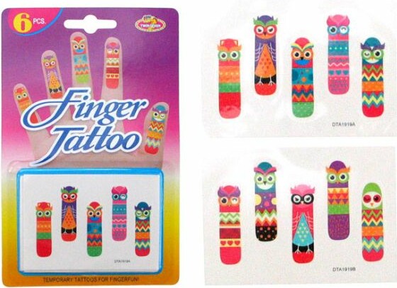 Tattoo pour doigts hibou (Finger Tattoos/Tatouages) - Hippy Owls (unité) (varié) 809519121066