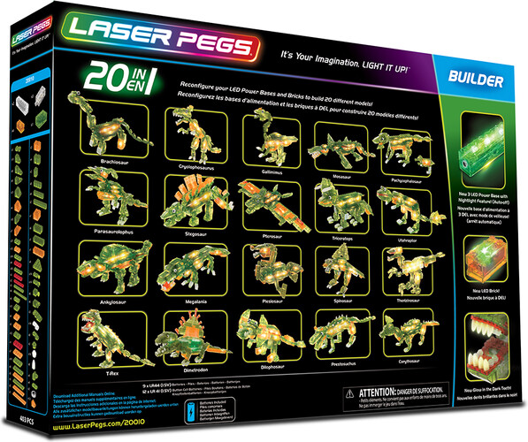 Laser Pegs - briques illuminées Laser Pegs dinosaure Tyrannosaure (T. rex) 20 en 1 (briques illuminées) 810690020130