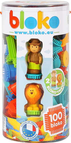 Bloko Bloko Tube 100 pcs avec 2 figurines 3d jungle 3333145036632