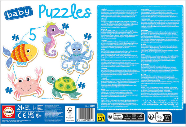 Educa Borras Casse-tête Progressif 3-4-4-5-5 baby puzzles - animaux aquatiques 8412668199514