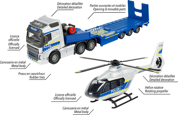 Majorette majorette - camion volvo + hélicoptère de police airbus 3467452079003