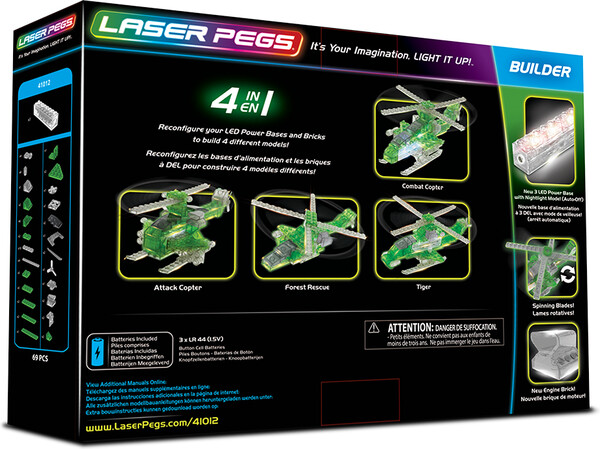 Laser Pegs - briques illuminées Laser Pegs hélicoptère d'attaque 4 en 1 (briques illuminées) 810690020185