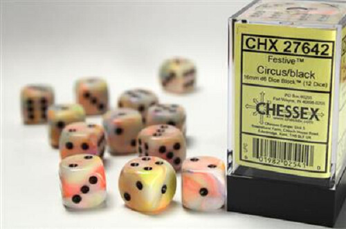 Chessex Dés 12d6 16mm Festive Circus avec points noirs 601982025410