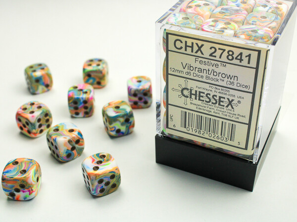 Chessex Dés 36d6 12mm Festive Vibrant avec points bruns 601982026035