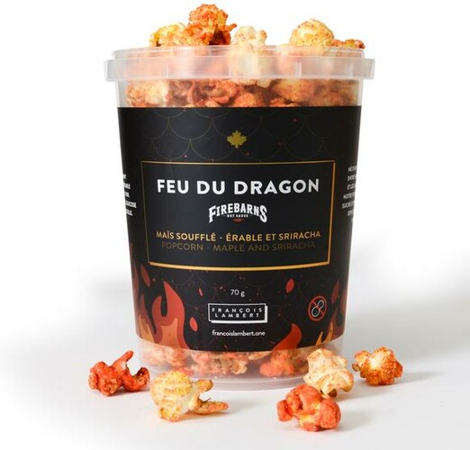 François Lambert Popcorn - Feu du dragon (maïs soufflé érable et sriracha) 85 g 877434000032